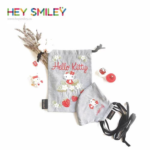 Hey Smiley®️ x Hello Kitty 繡花設計布口罩 (灰色)